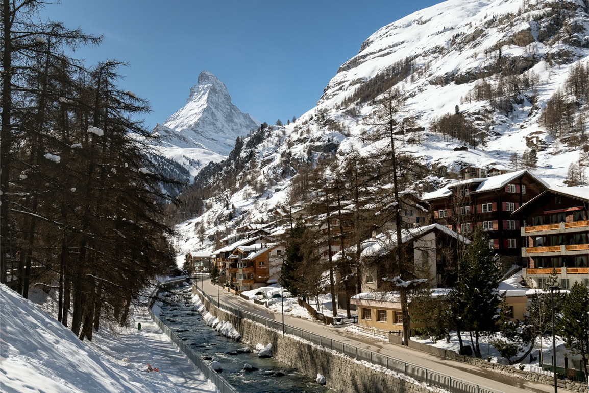 The Matterhorn and the town of Zermatt, Switzerland